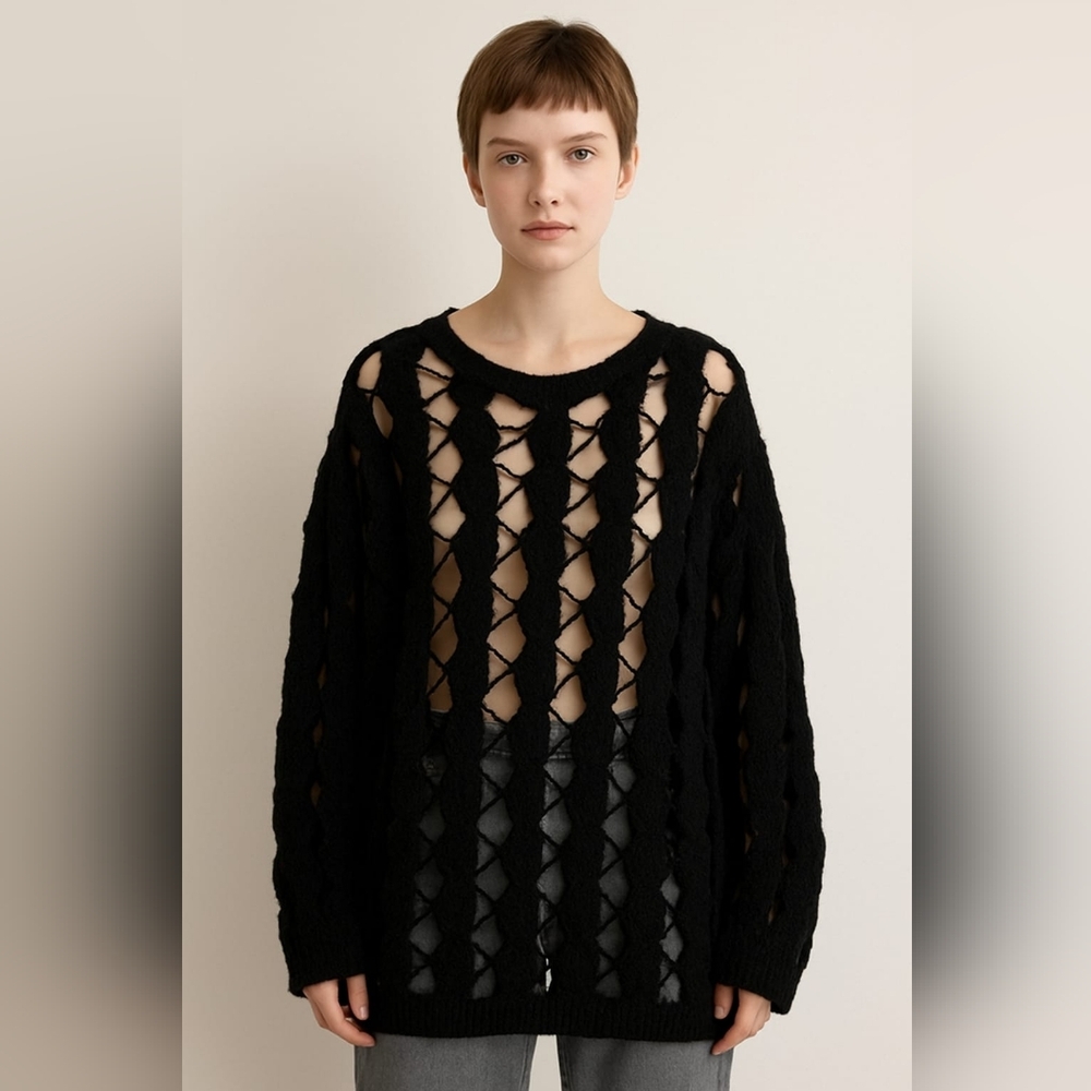 New Custo Barcelona Knitwear Sweater Webbed Open Hollow Knit Vintage Alpaca 1X